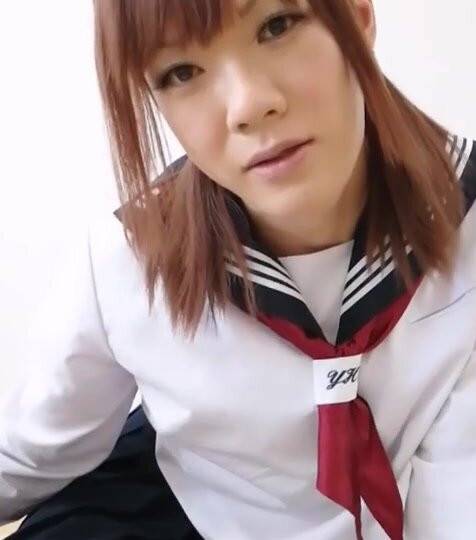 Japanese Crossdresser wearing Sailor School Girls Uniform