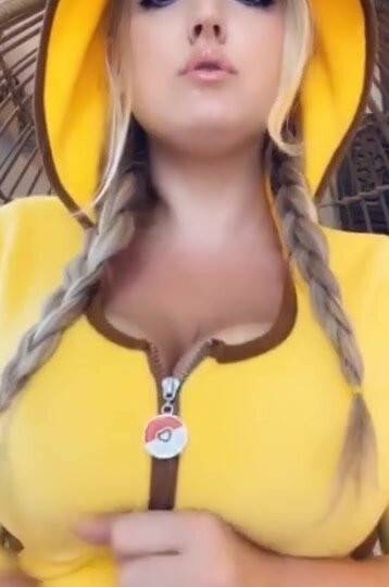 Lactating Blonde Braids Pigtails Pikachu Sucks & Spits Milk On Huge Boobs Bouncing On Dildo Snapchat